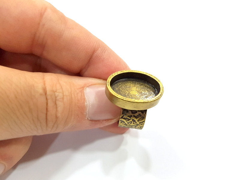 Antique Bronze Ring Blank Setting Cabochon Base inlay Ring Backs Mounting Adjustable Ring Bezel (18x13mm blank) Antique Bronze Plated G15649