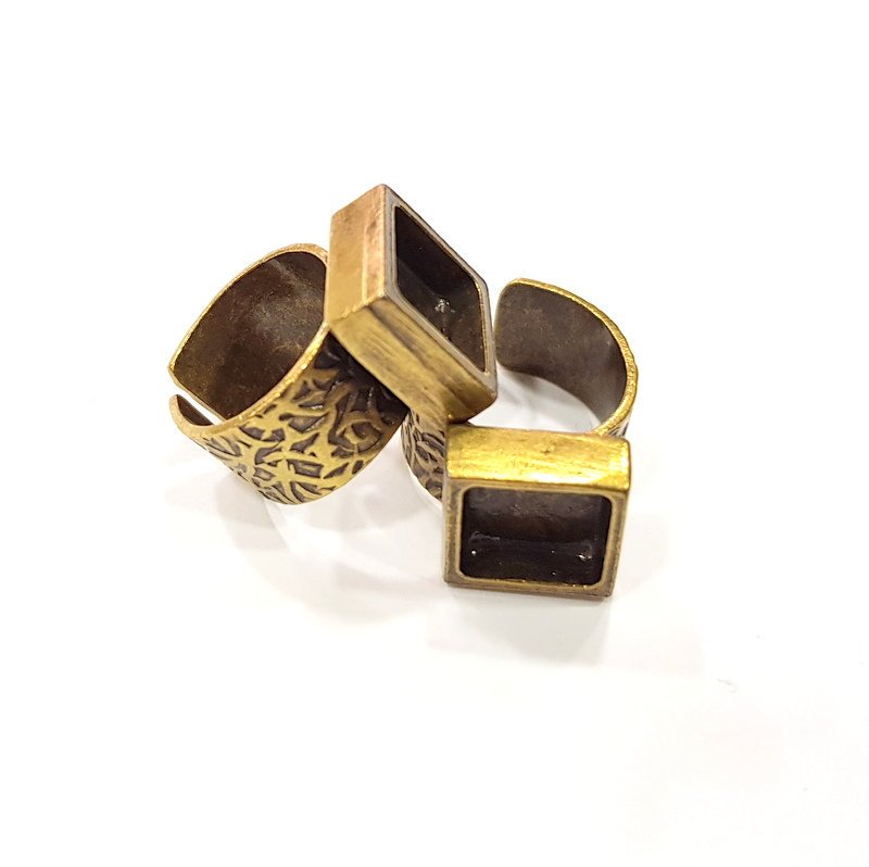 Antique Bronze Ring Blank Setting Cabochon Base inlay Ring Backs Mounting Adjustable Ring Bezel (10x10mm blank) Antique Bronze Plated G15650