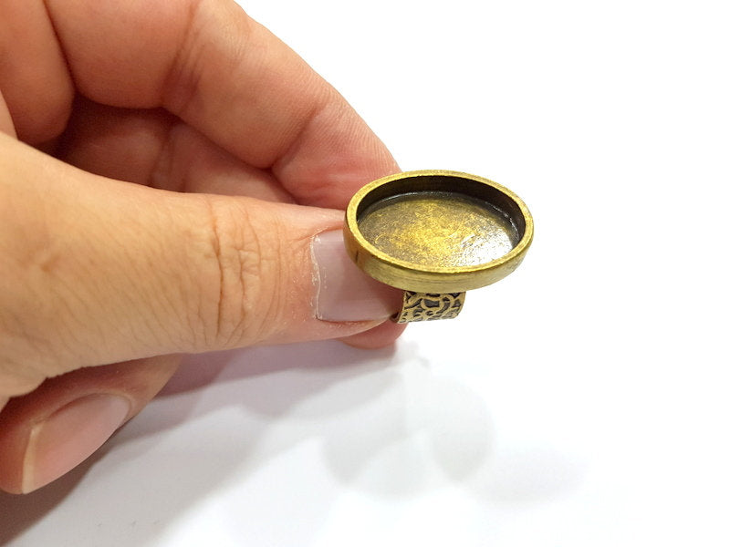 Antique Bronze Ring Blank Setting Cabochon Base inlay Ring Backs Mounting Adjustable Ring Bezel (25x18mm blank) Antique Bronze Plated G15652