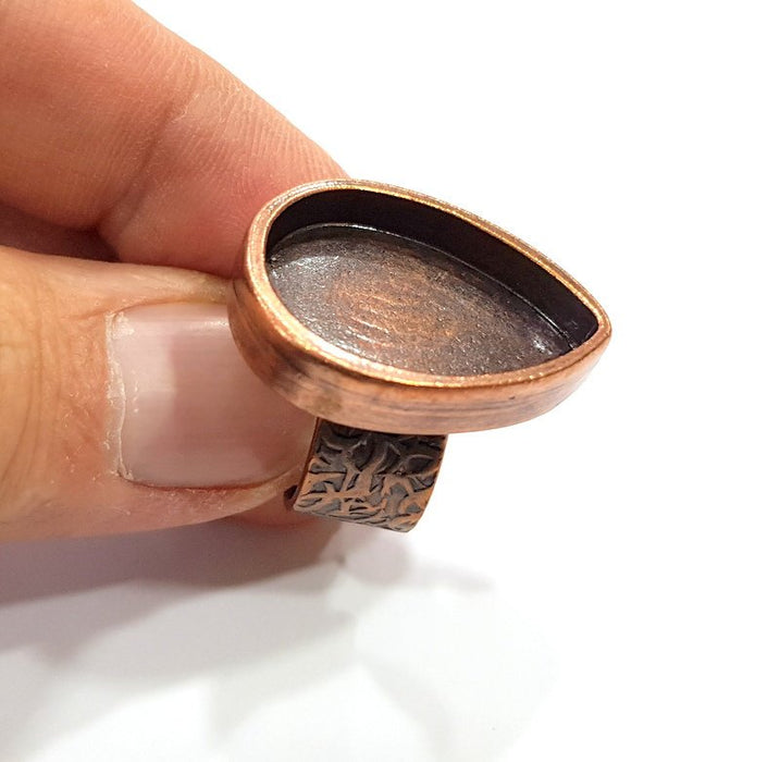 Copper Ring Blank Setting Cabochon Base inlay Ring Backs Mounting Adjustable Ring Base Bezel (25x18mm blank) Antique Copper Plated G15653