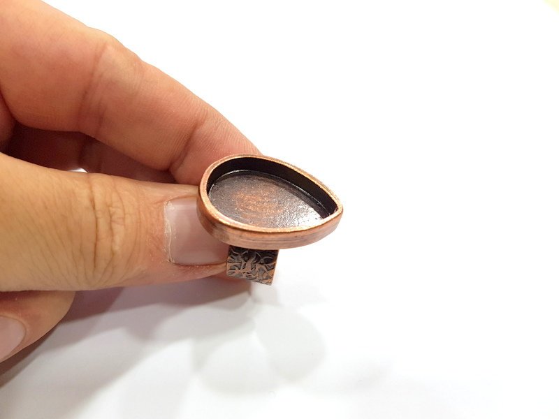 Copper Ring Blank Setting Cabochon Base inlay Ring Backs Mounting Adjustable Ring Base Bezel (25x18mm blank) Antique Copper Plated G15653