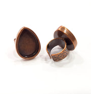 Copper Ring Blank Setting Cabochon Base inlay Ring Backs Mounting Adjustable Ring Base Bezel (25x18mm blank) Antique Copper Plated G15653