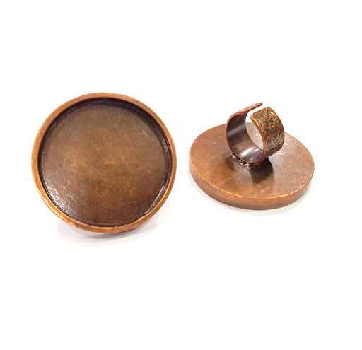 Copper Ring Blank Setting Cabochon Base inlay Ring Backs Mounting Adjustable Ring Base Bezel (40mm blank) Antique Copper Plated G15655