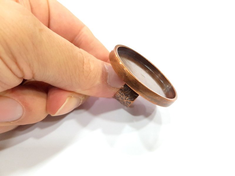 Copper Ring Blank Setting Cabochon Base inlay Ring Backs Mounting Adjustable Ring Base Bezel (40mm blank) Antique Copper Plated G15655