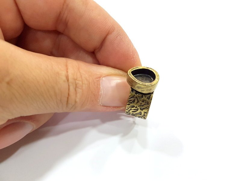 Antique Bronze Ring Blank Setting Cabochon Base inlay Ring Backs Mounting Adjustable Ring Bezel (10x8mm blank) Antique Bronze Plated G15657