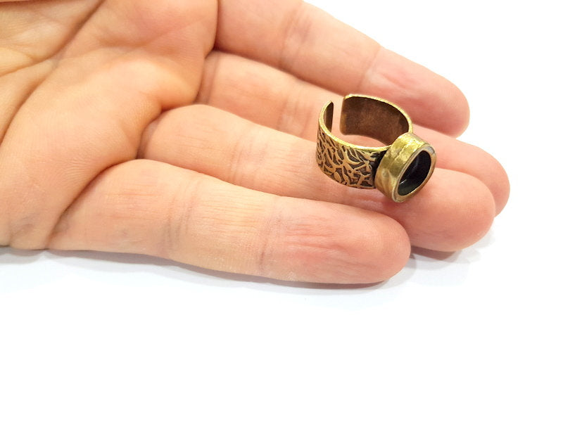 Antique Bronze Ring Blank Setting Cabochon Base inlay Ring Backs Mounting Adjustable Ring Bezel (10x8mm blank) Antique Bronze Plated G15657