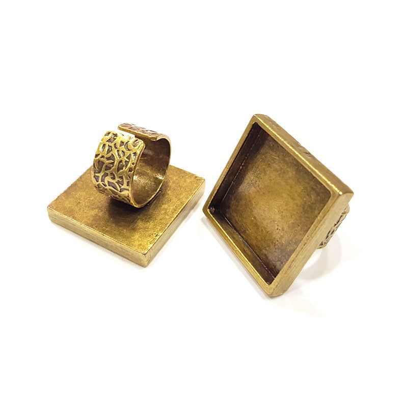 Antique Bronze Ring Blank Setting Cabochon Base inlay Ring Backs Mounting Adjustable Ring Bezel (25x25mm blank) Antique Bronze Plated G15658