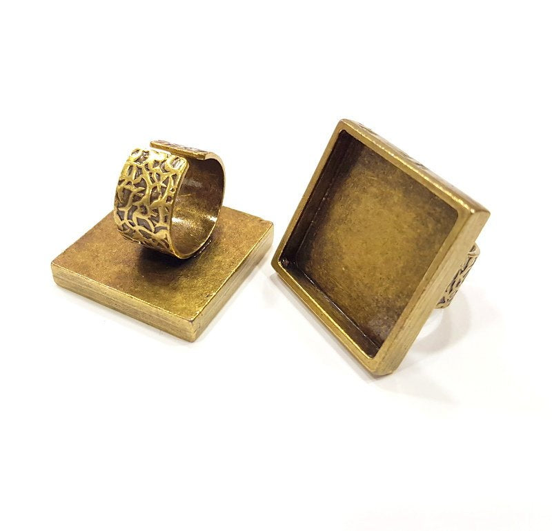 Antique Bronze Ring Blank Setting Cabochon Base inlay Ring Backs Mounting Adjustable Ring Bezel (25x25mm blank) Antique Bronze Plated G15658