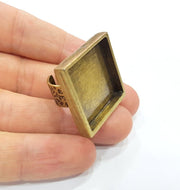 Antique Bronze Ring Blank Setting Cabochon Base inlay Ring Backs Mounting Adjustable Ring Bezel (25x25mm blank) Antique Bronze Plated G15658