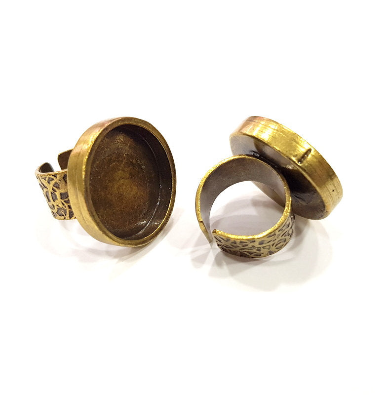Antique Bronze Ring Blank Setting Cabochon Base inlay Ring Backs Mounting Adjustable Ring Bezel (22mm blank) Antique Bronze Plated G15659