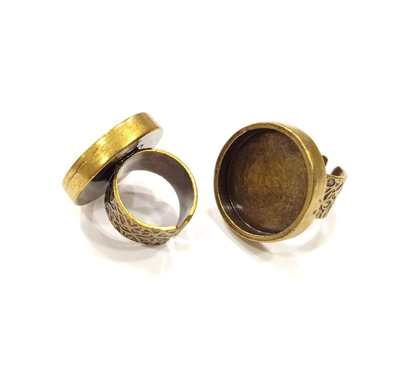 Antique Bronze Ring Blank Setting Cabochon Base inlay Ring Backs Mounting Adjustable Ring Bezel (22mm blank) Antique Bronze Plated G15659