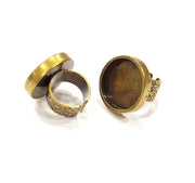 Antique Bronze Ring Blank Setting Cabochon Base inlay Ring Backs Mounting Adjustable Ring Bezel (22mm blank) Antique Bronze Plated G15659