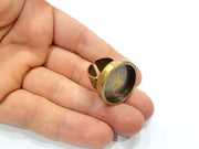 Antique Bronze Ring Blank Setting Cabochon Base inlay Ring Backs Mounting Adjustable Ring Bezel (22mm blank) Antique Bronze Plated G15659