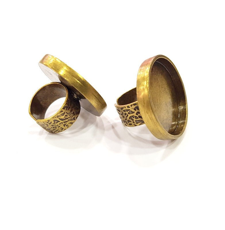 Antique Bronze Ring Blank Setting Cabochon Base inlay Ring Backs Mounting Adjustable Ring Bezel (30mm blank) Antique Bronze Plated G15665