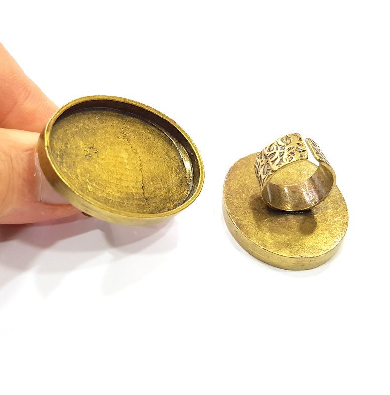 Antique Bronze Ring Blank Setting Cabochon Base inlay Ring Backs Mounting Adjustable Ring Bezel (40x30mm blank) Antique Bronze Plated G15668