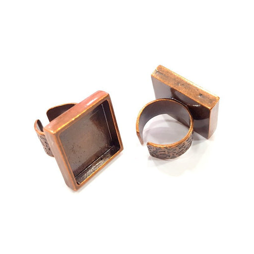Copper Ring Blank Setting Cabochon Base inlay Ring Backs Mounting Adjustable Ring Base Bezel (20x20mm blank) Antique Copper Plated G15669