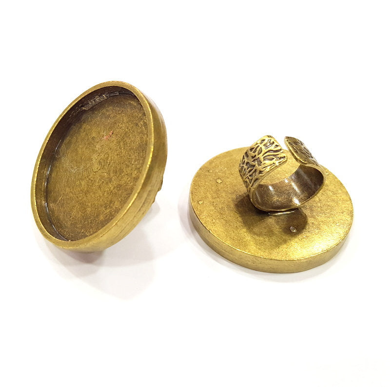Antique Bronze Ring Blank Setting Cabochon Base inlay Ring Backs Mounting Adjustable Ring Bezel (40mm blank) Antique Bronze Plated G15671