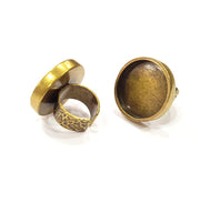 Antique Bronze Ring Blank Setting Cabochon Base inlay Ring Backs Mounting Adjustable Ring Bezel (25mm blank) Antique Bronze Plated G15674