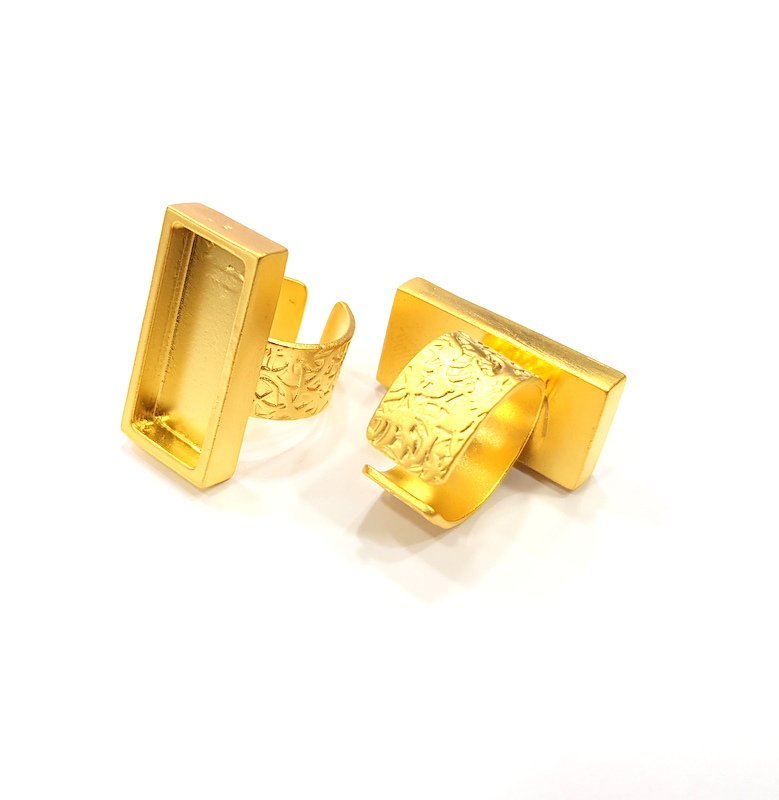 Gold Ring Blank Setting Cabochon Base inlay Ring Backs Mounting Adjustable Ring Base Bezel (25x10mm blank ) Gold Plated Metal G15677