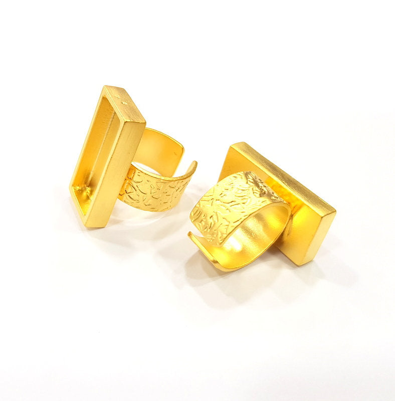 Gold Ring Blank Setting Cabochon Base inlay Ring Backs Mounting Adjustable Ring Base Bezel (25x10mm blank ) Gold Plated Metal G15677