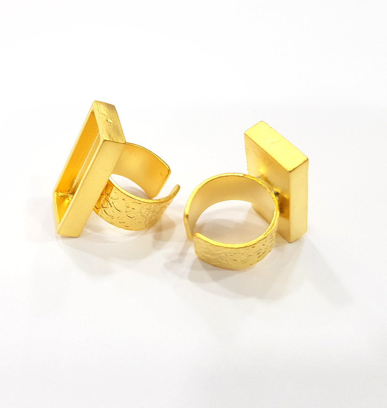 Gold Ring Blank Setting Cabochon Base inlay Ring Backs Mounting Adjustable Ring Base Bezel (25x10mm blank ) Gold Plated Metal G15677