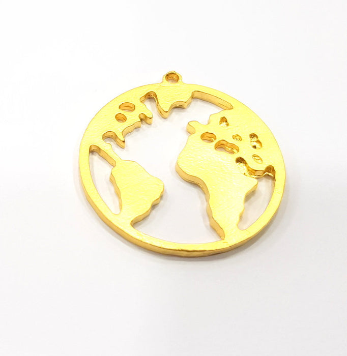 World Map Charm Gold Charms Gold Plated Metal (34mm)  G15679