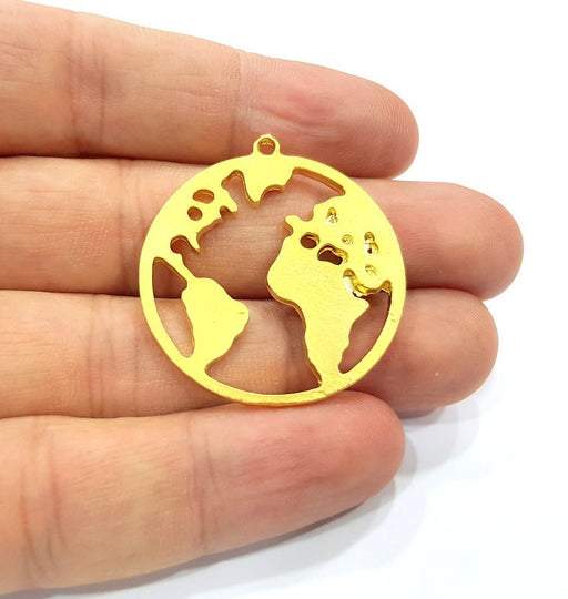 World Map Charm Gold Charms Gold Plated Metal (34mm)  G15679