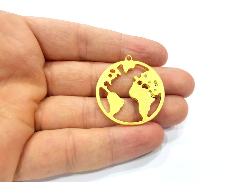 World Map Charm Gold Charms Gold Plated Metal (34mm)  G15679