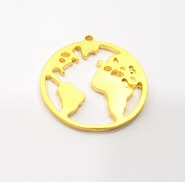 World Map Charm Gold Charms Gold Plated Metal (34mm)  G15679