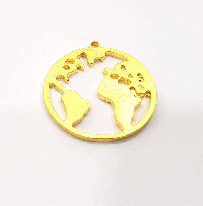 World Map Charm Gold Charms Gold Plated Metal (34mm)  G15679