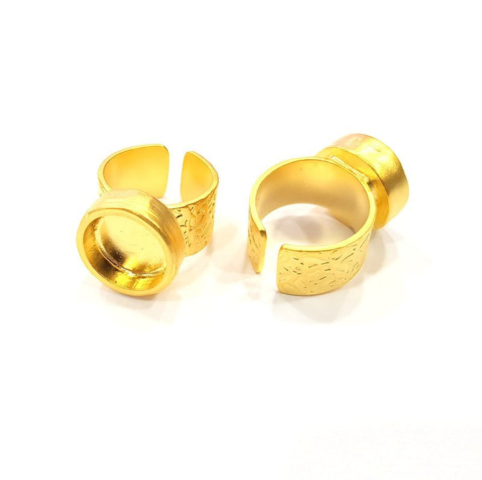 Gold Ring Blank Setting Cabochon Base inlay Ring Backs Mounting Adjustable Ring Base Bezel (12mm blank ) Gold Plated Metal G15682