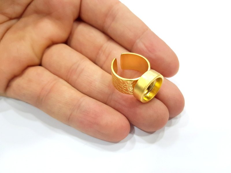 Gold Ring Blank Setting Cabochon Base inlay Ring Backs Mounting Adjustable Ring Base Bezel (12mm blank ) Gold Plated Metal G15682
