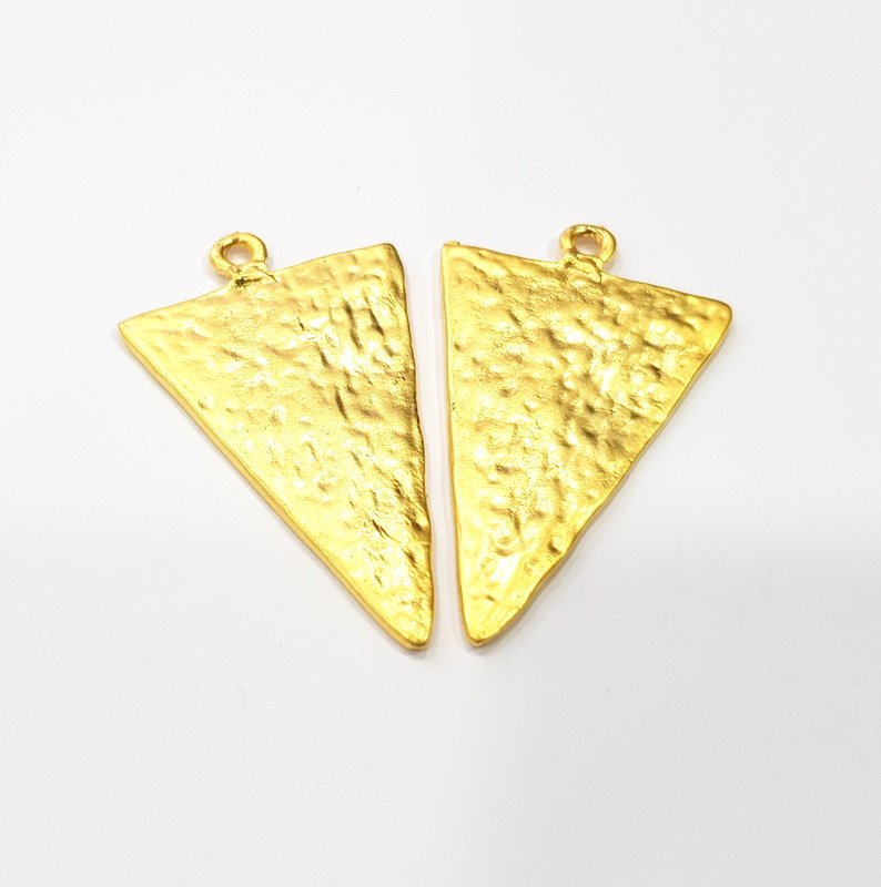 2 Triangle Charm Gold Plated Charms Gold Plated Metal (44x26mm)  G15684
