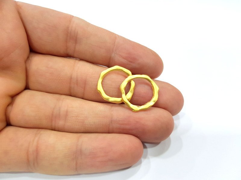 10 Hammered Circle Connector Charm Gold Plated Metal (18mm)  G15685