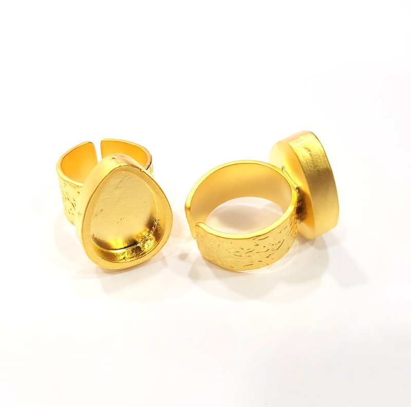 Gold Ring Blank Setting Cabochon Base inlay Ring Backs Mounting Adjustable Ring Base Bezel (18x13mm blank ) Gold Plated Metal G15686