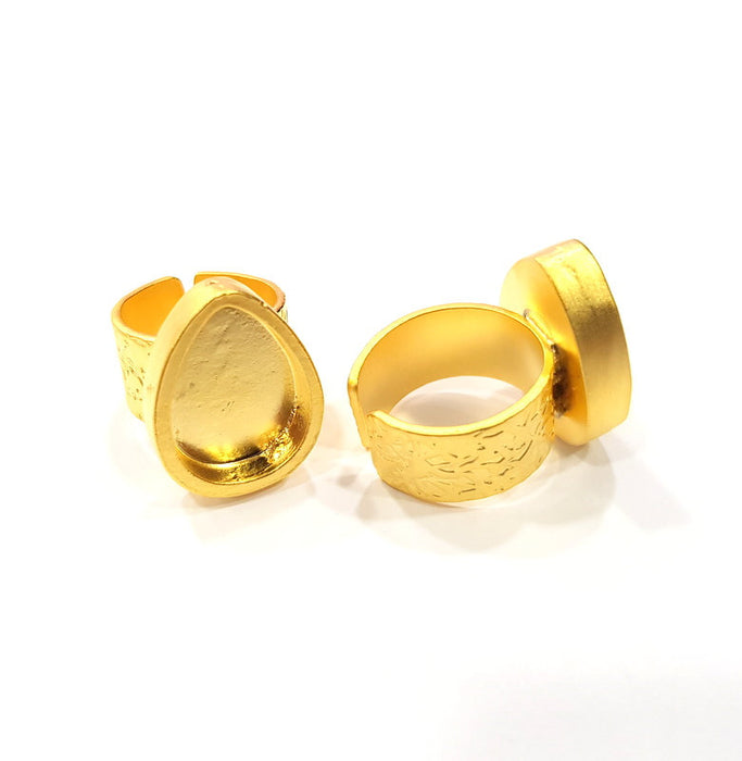 Gold Ring Blank Setting Cabochon Base inlay Ring Backs Mounting Adjustable Ring Base Bezel (18x13mm blank ) Gold Plated Metal G15686