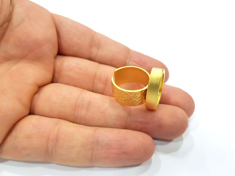 Gold Ring Blank Setting Cabochon Base inlay Ring Backs Mounting Adjustable Ring Base Bezel (18x13mm blank ) Gold Plated Metal G15686