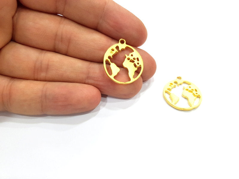 2 World Map Charm Gold Charms Gold Plated Metal (21mm)  G15688