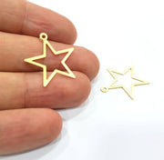 10 Gold Star Charms Gold Plated Brass (23 mm)  G15689