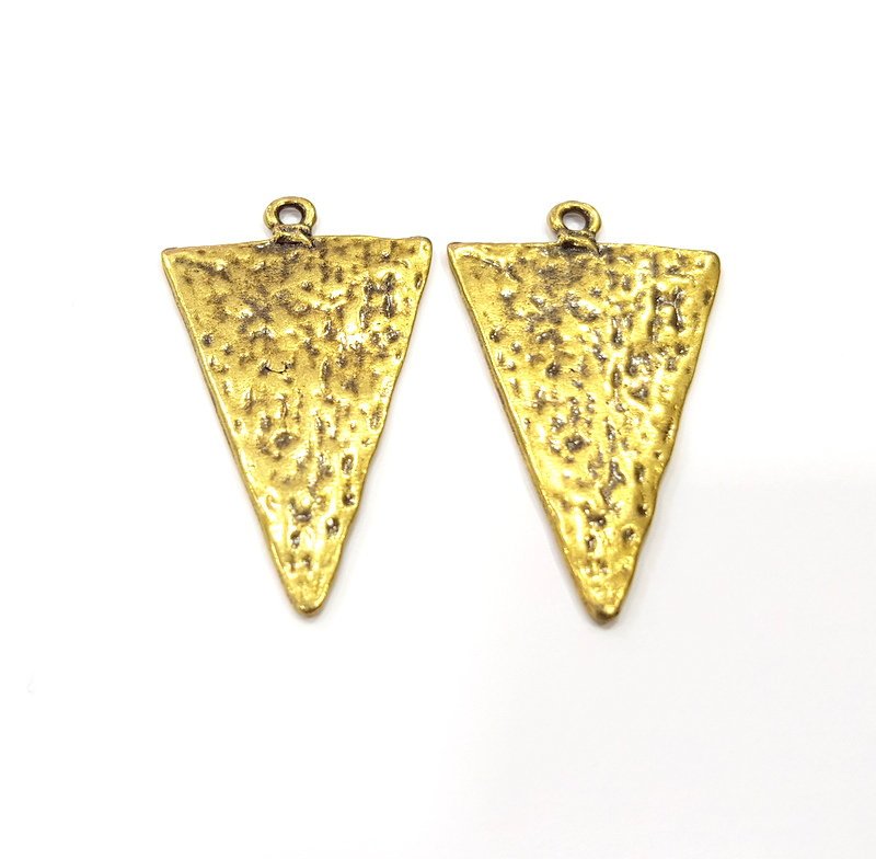 2 Geometric Charms Triangle Charms Antique Bronze Charm Antique Bronze Plated Metal  (44x26mm) G15691