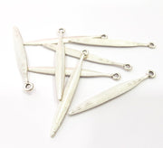 6 Feather Charm Silver Charm Antique Silver Plated Metal (54x5 mm)  G15695