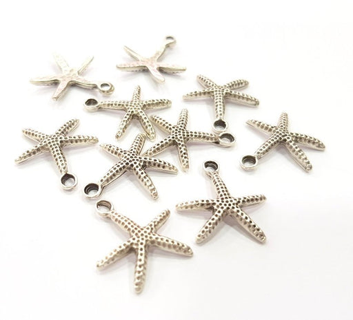 10 Starfish Charm Silver Charm Antique Silver Plated Metal (17 mm)  G15699