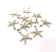 10 Starfish Charm Silver Charm Antique Silver Plated Metal (17 mm)  G15699