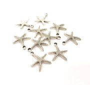 10 Starfish Charm Silver Charm Antique Silver Plated Metal (17 mm)  G15699