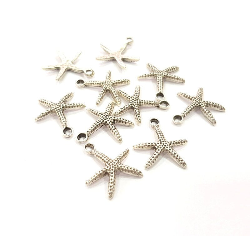 10 Starfish Charm Silver Charm Antique Silver Plated Metal (17 mm)  G15699