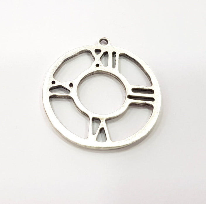 4 Clock Charm Silver Charm Antique Silver Plated Metal (31 mm)  G15700