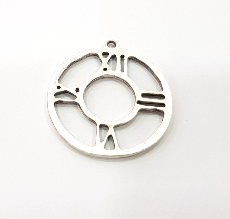 4 Clock Charm Silver Charm Antique Silver Plated Metal (31 mm)  G15700