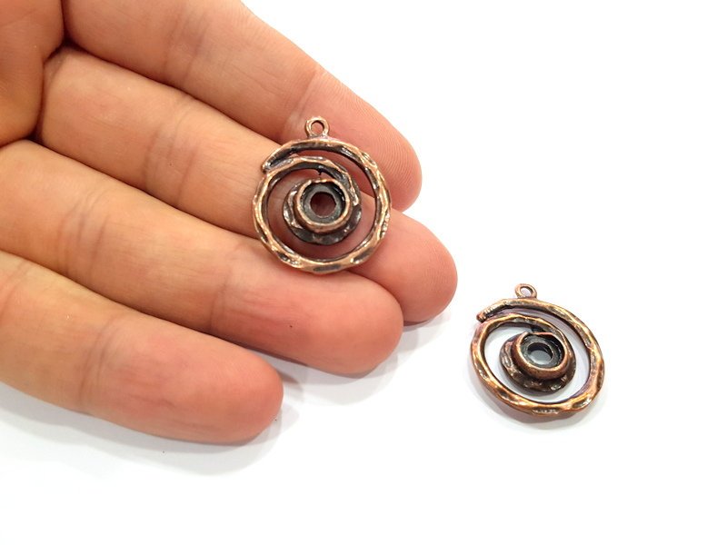 2 Circle Charm Antique Copper Charm Antique Copper Plated Metal (22mm) G15702