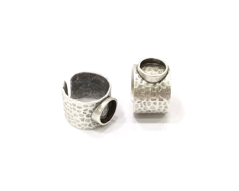 Silver Ring Setting Resin Ring Blank Cabochon Base inlay Ring Mounting Adjustable Ring Base Bezel (10 mm)Antique Silver Plated Brass  G16462
