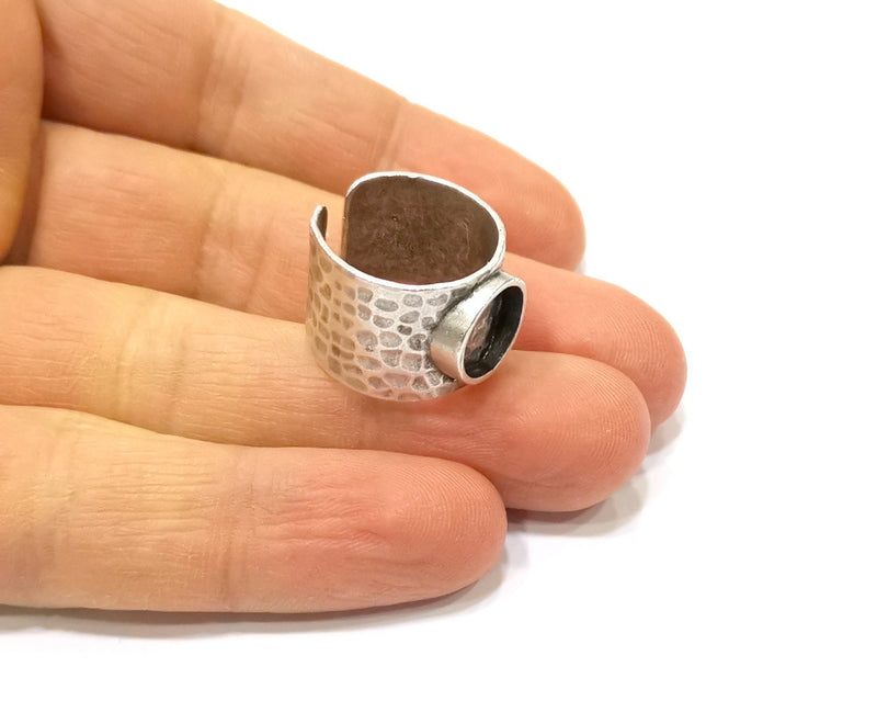 Silver Ring Setting Resin Ring Blank Cabochon Base inlay Ring Mounting Adjustable Ring Base Bezel (10 mm)Antique Silver Plated Brass  G16462